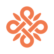 An orange celtic knot with leaves on a white background.