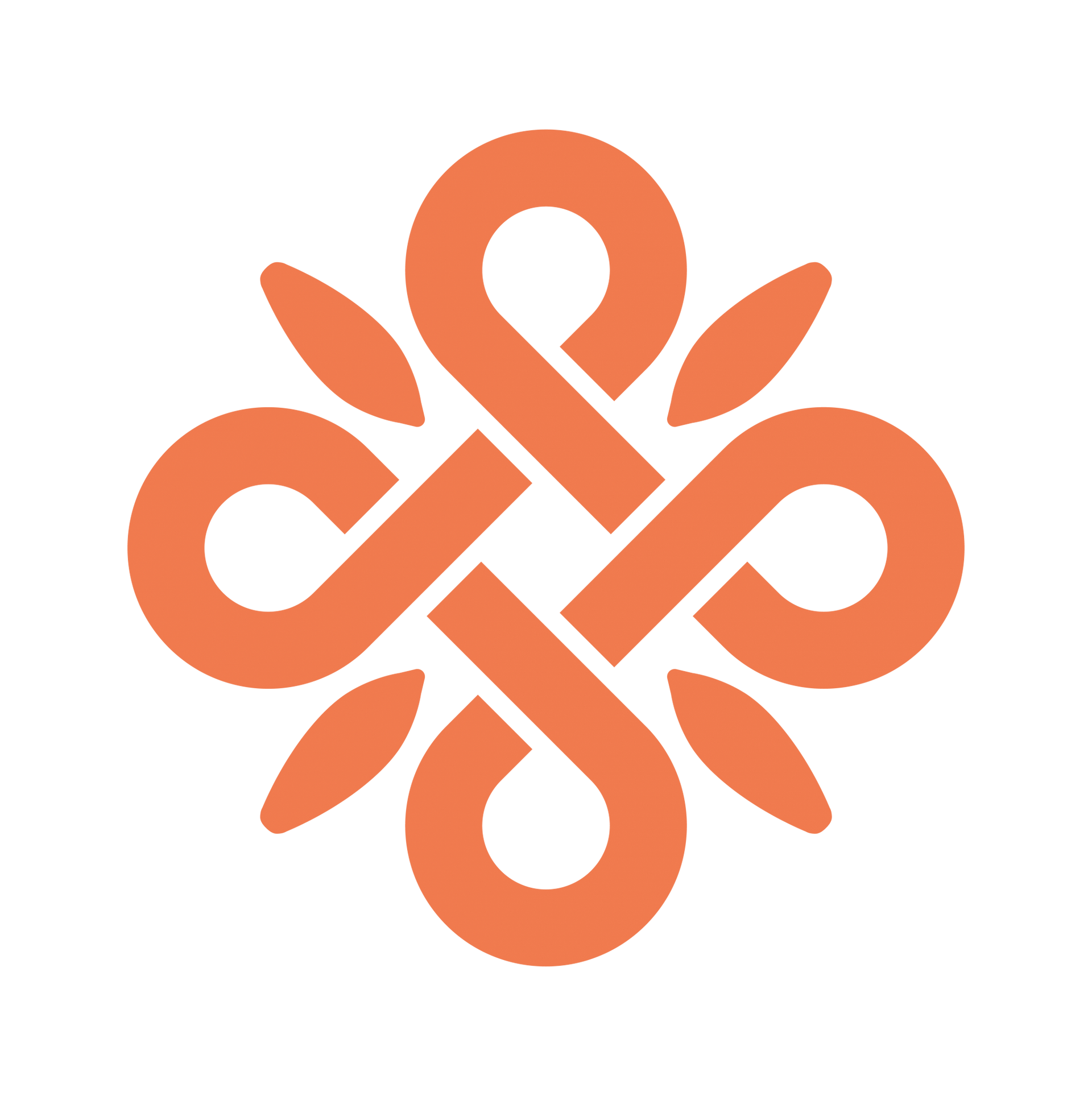 An orange celtic knot with leaves on a white background.