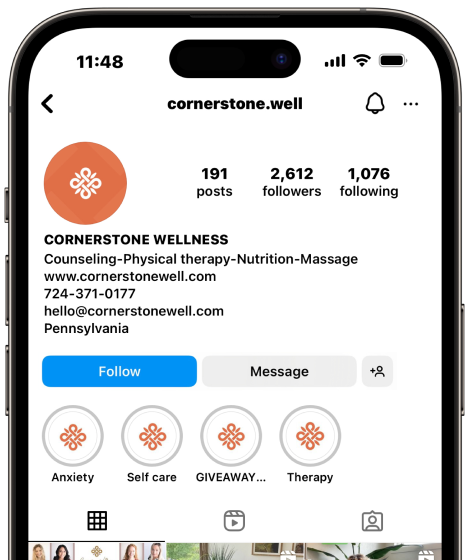 A cell phone with the cornerstone wellness app open