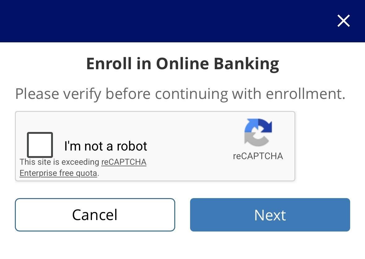 Enrollment reCAPTCHA screen