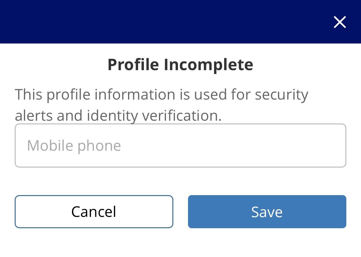 Profile setup screen