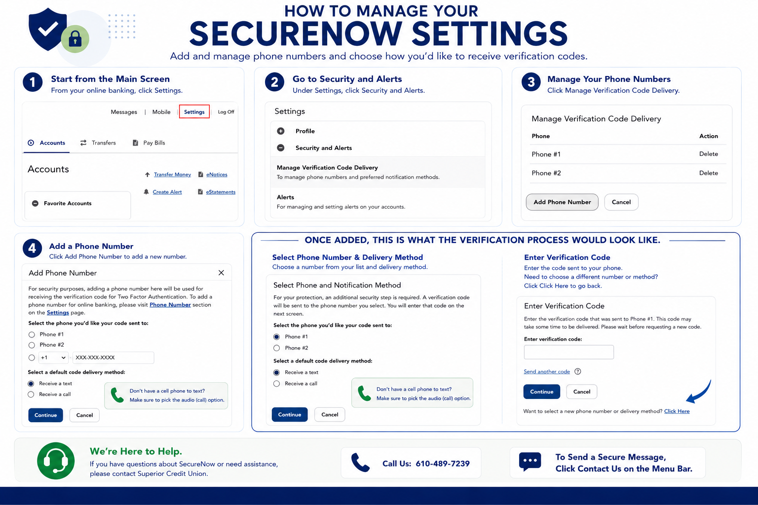 How to add and manage additional phone numbers in SecureNow settings