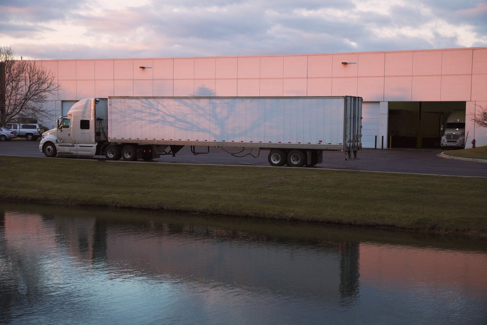 long trailer truck near the warehouse