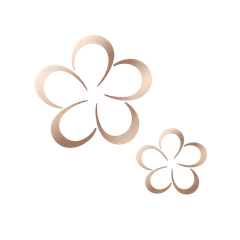 Due fiori stilizzati color oro su sfondo bianco, uno grande e uno piccolo.