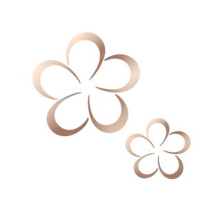 Due fiori stilizzati color oro su sfondo bianco, uno grande e uno piccolo.