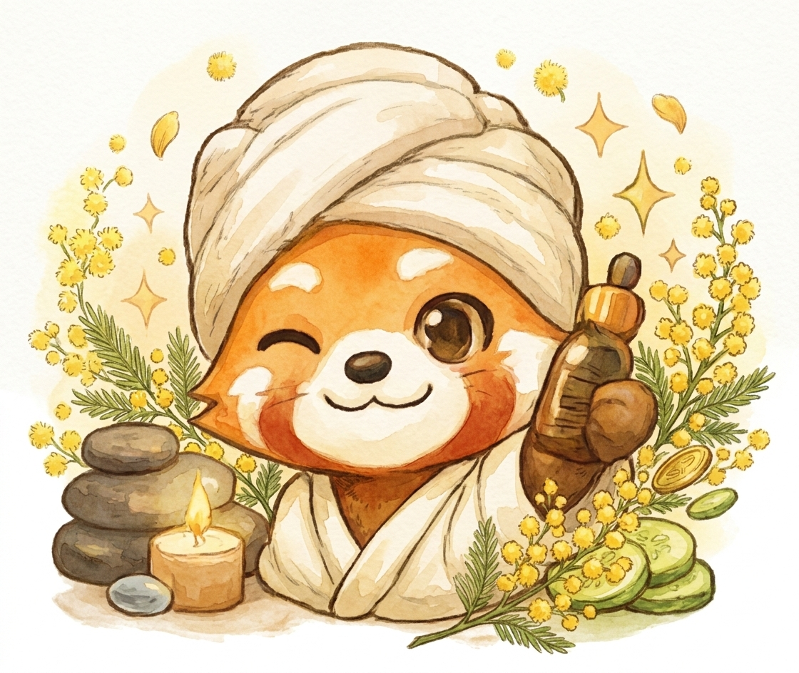 Due lavabi con luci colorate e servizio da tè con proiezione di motivi floreali sullo sfondo.