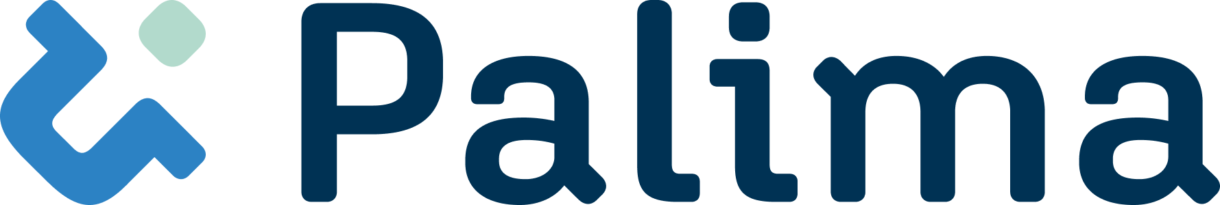 Das Firmenlogo von Palima, bestehend aus einem dunkelblauen, stilisierten Symbol und dem Wort „Palima“ in einer dunkelblauen serifenlosen Schriftart.