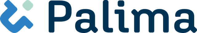 Das Firmenlogo von Palima, bestehend aus einem dunkelblauen, stilisierten Symbol und dem Wort „Palima“ in einer dunkelblauen serifenlosen Schriftart.