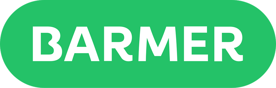 Weißer Text „BARMER“ auf grünem, horizontalem, abgerundetem Rechteckhintergrund.