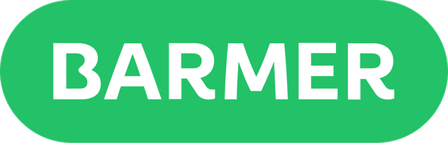 Weißer Text „BARMER“ auf grünem, horizontalem, abgerundetem Rechteckhintergrund.