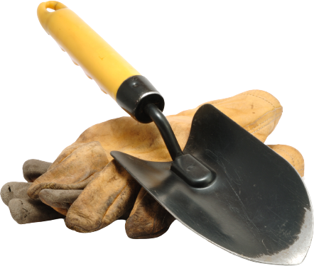 old dirty leather work gloves trowel