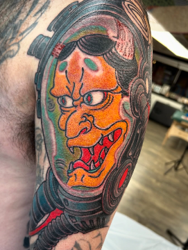Bio-mech and Japanese Hanya tattoo by artist Chad Chesko at Absolute Art Tattoo