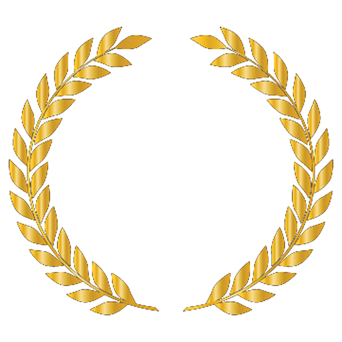 A gold laurel wreath on a white background.