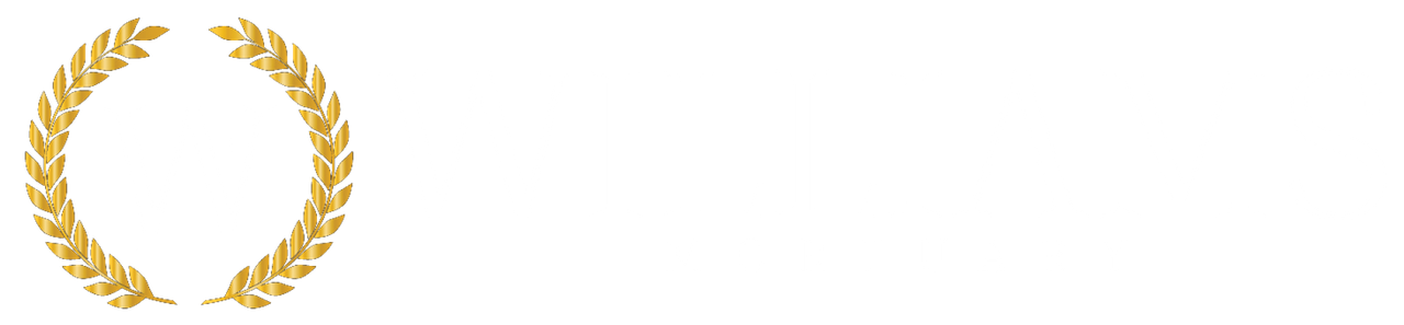 A gold laurel wreath on a white background.