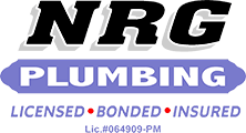 The logo for nrg plumbing is licensed bonded and insured