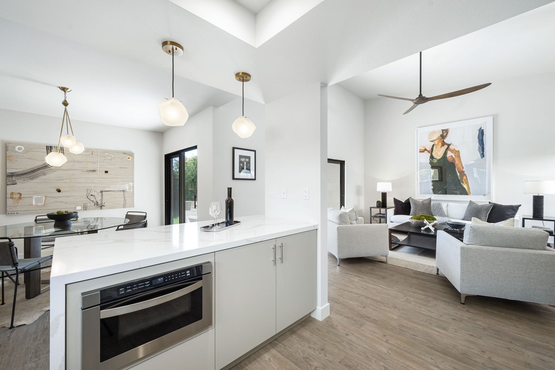 The kitchen is open to the living room and dining room.