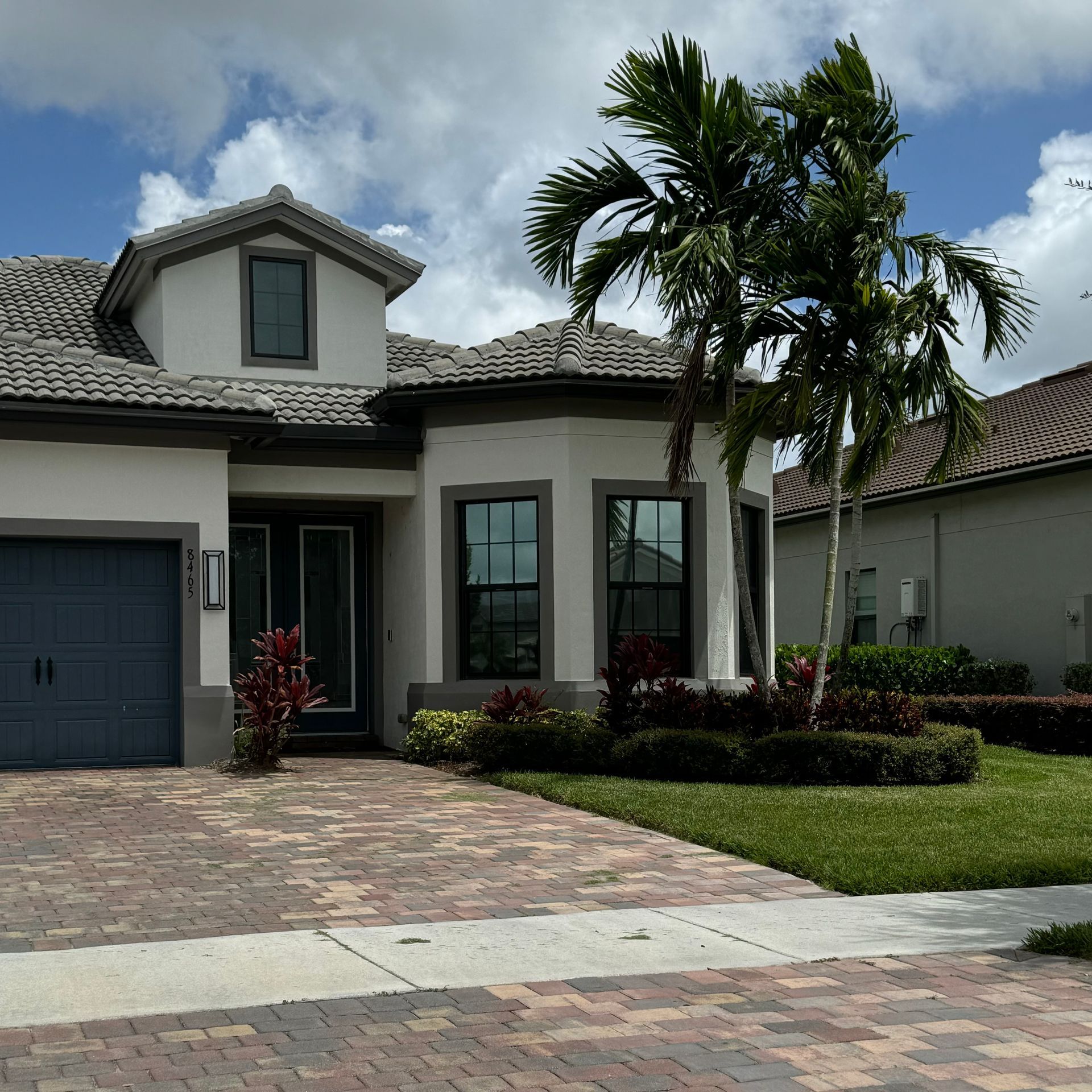 A house with a palm tree in front of it