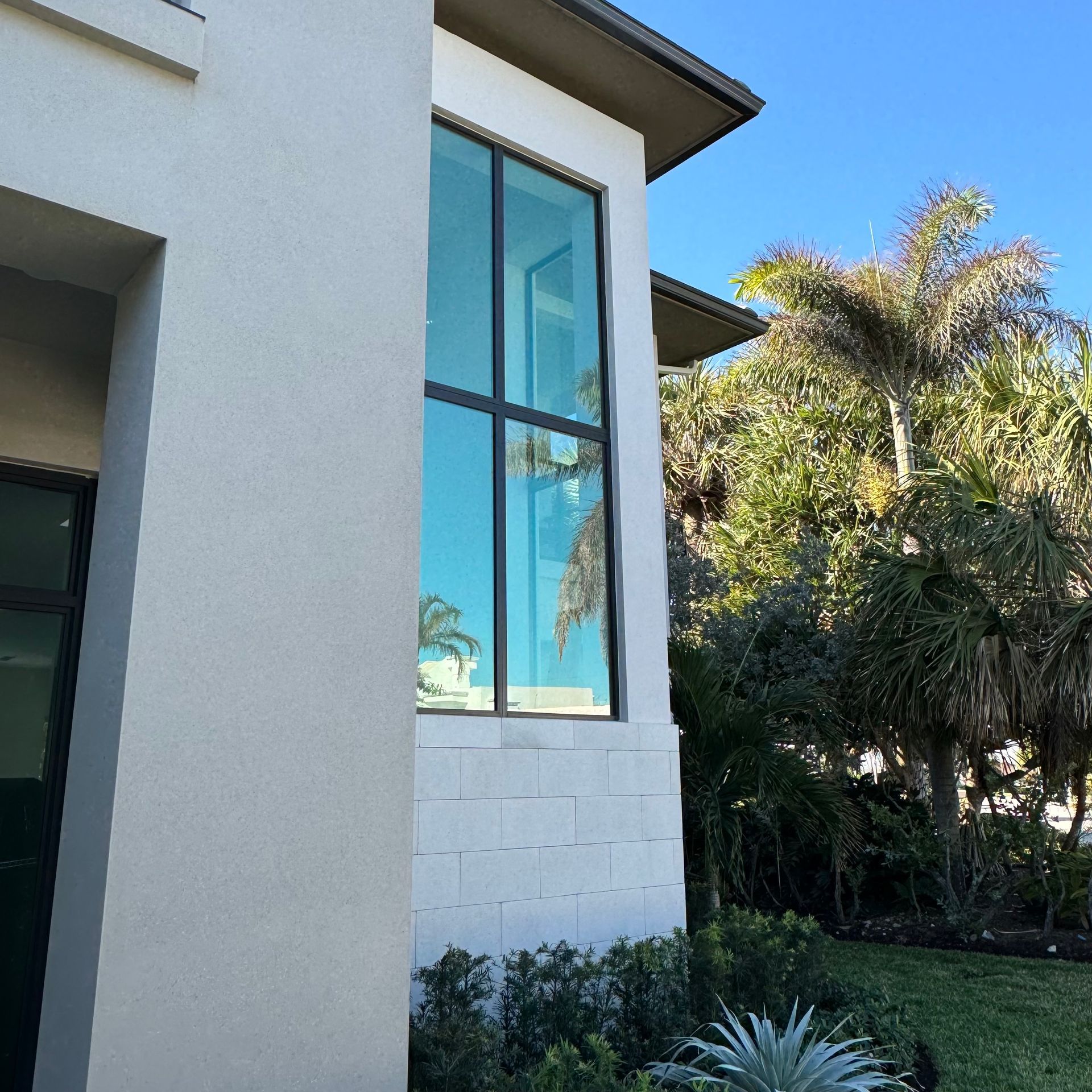 A large window on the side of a building