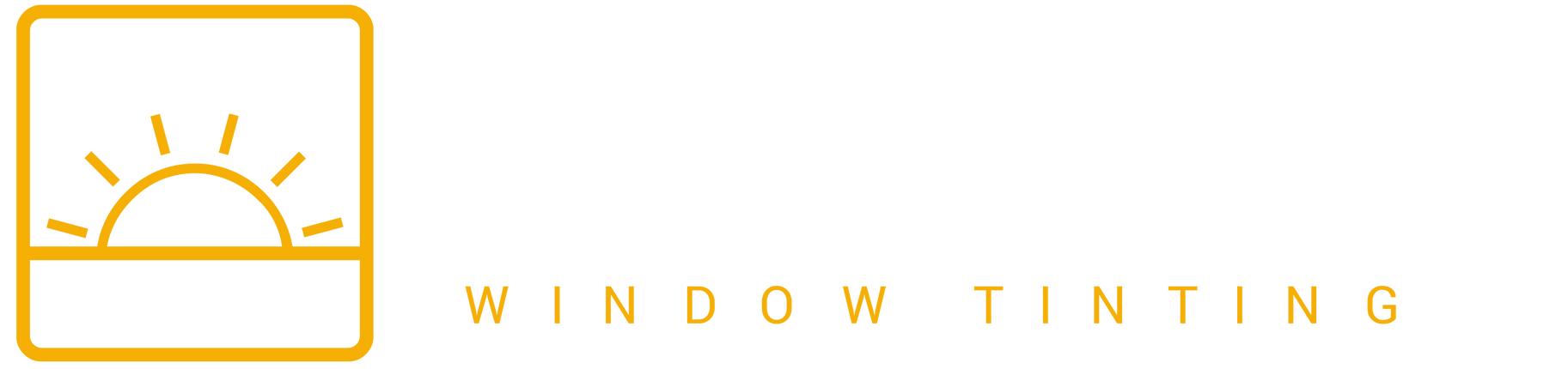 A logo for a window tinting company with a sun in a square.