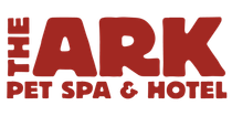 A red logo for the ark pet spa and hotel