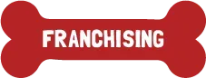 A red dog bone with the word franchising written on it.