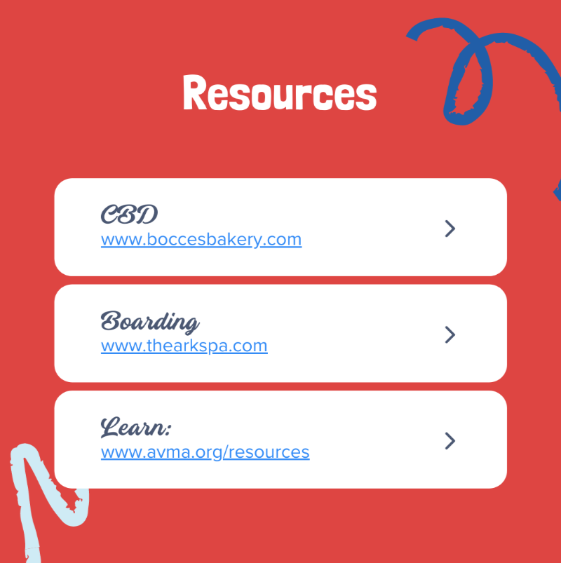 A red background with three white buttons that say resources
