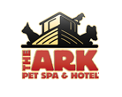 The logo for the ark pet spa and hotel shows a boat with animals on it.