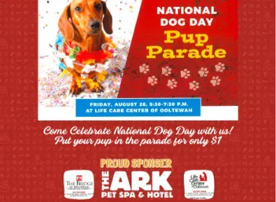 A poster for the national dog day pup parade