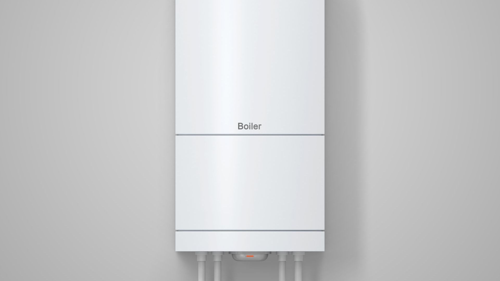 A white boiler is hanging on a white wall.