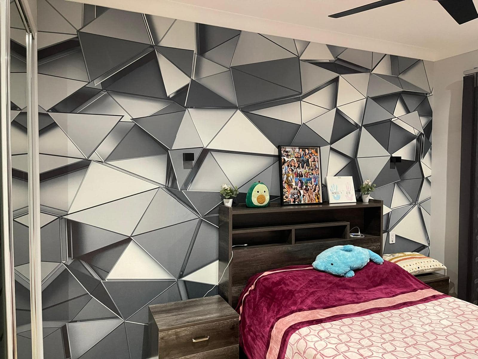 Bedroom with 3D wallpaper
