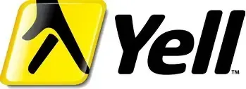 Yell logo: Yellow rounded square with black symbol next to the word 