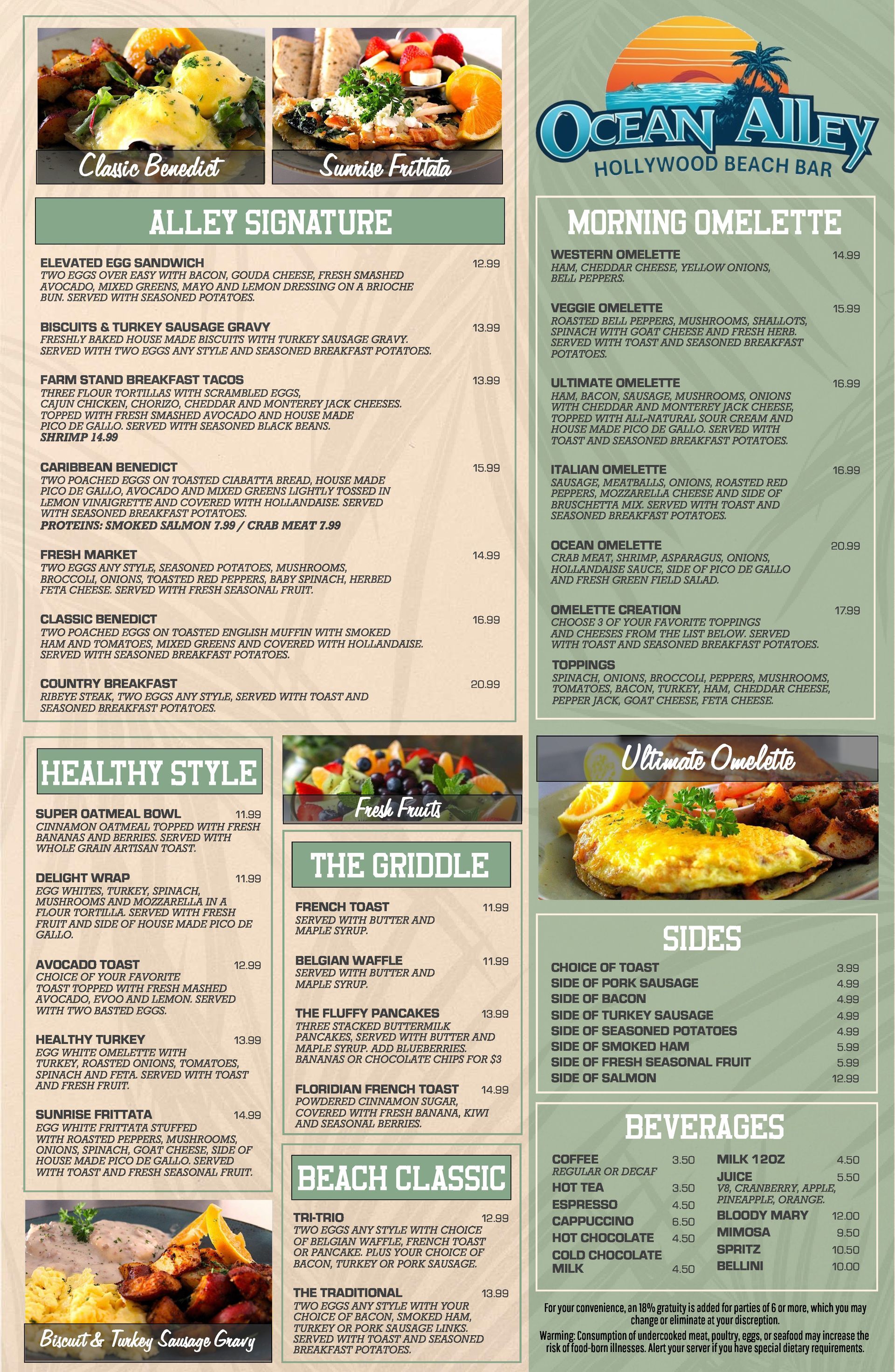 A menu for a restaurant with a lot of food on it.