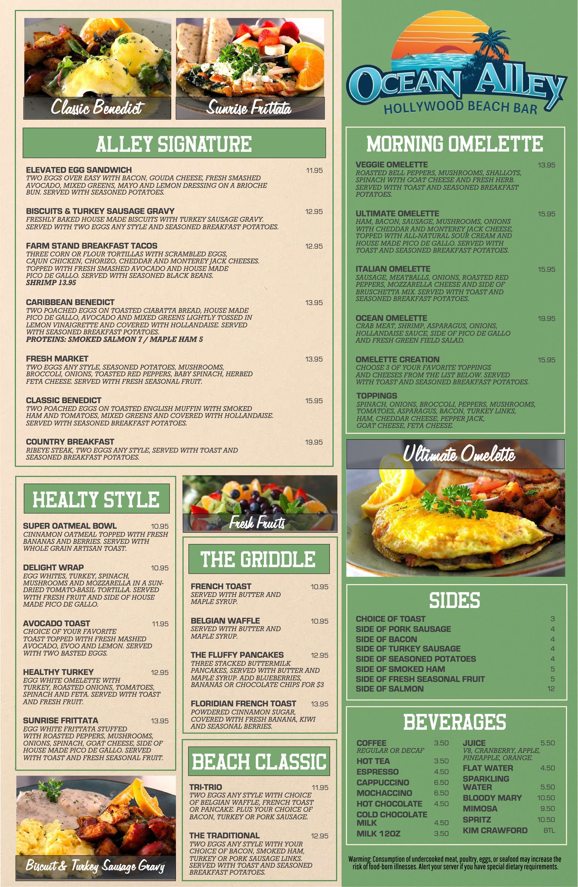 A menu for a restaurant with a lot of food on it.