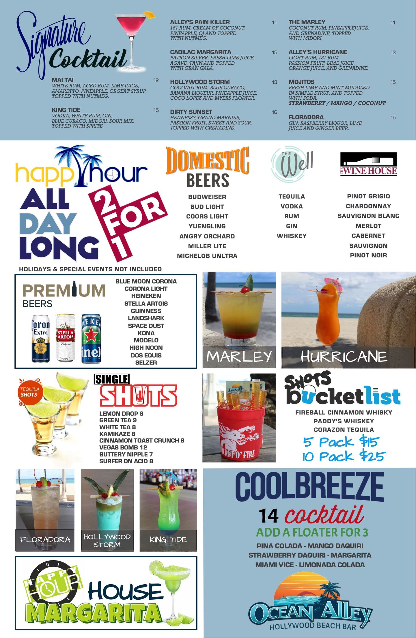 A menu for a restaurant with a variety of drinks on it