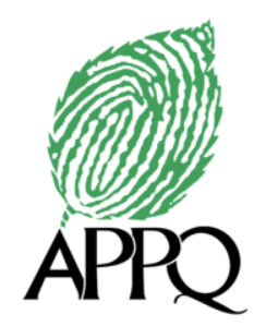 Un logo pour appq avec une feuille verte