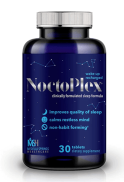 A bottle of noctoplex 30 tablets on a white background