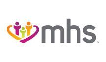 A colorful logo for mhs with a heart and people in it.