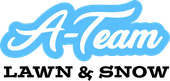 A-Team Professional Services Lawn & Snow logo with blue cursive text over black block lettering.