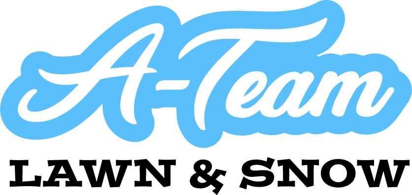 A-Team Professional Services Lawn & Snow logo with blue cursive text over black block lettering.