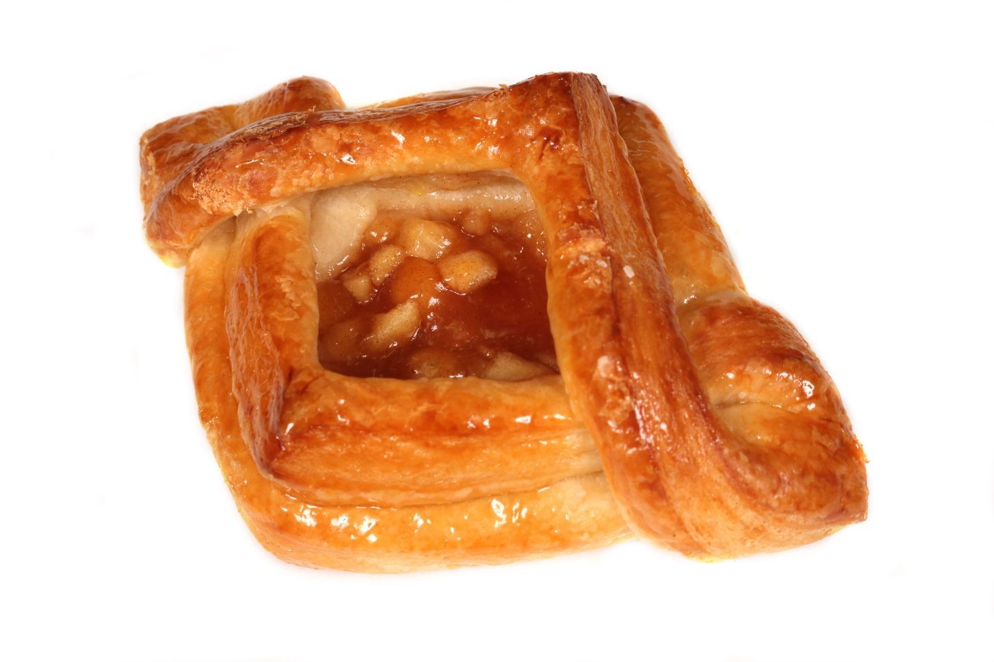 Apple danish pastry with a golden, glazed crust.
