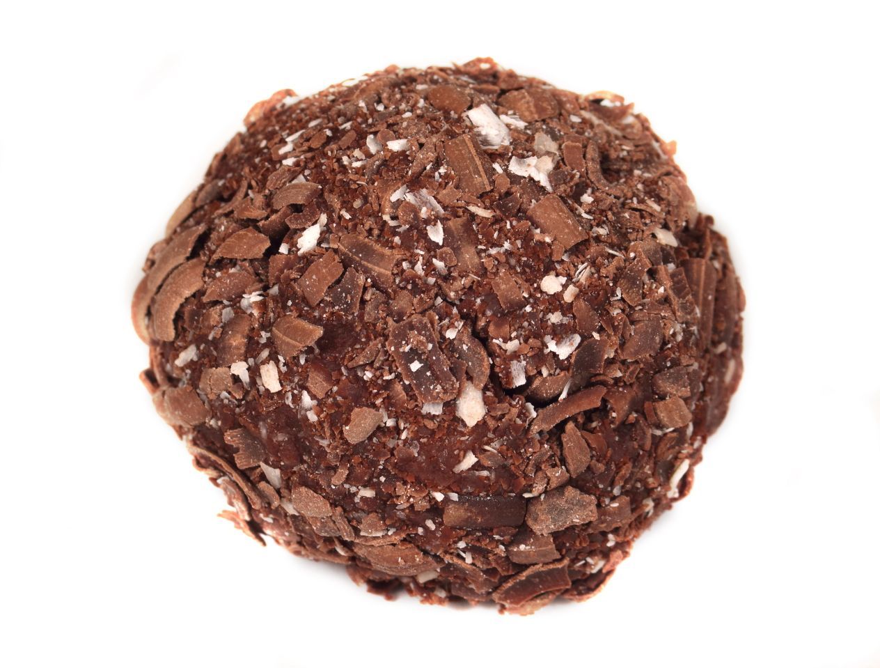 Chocolate truffle covered in dark chocolate shavings.