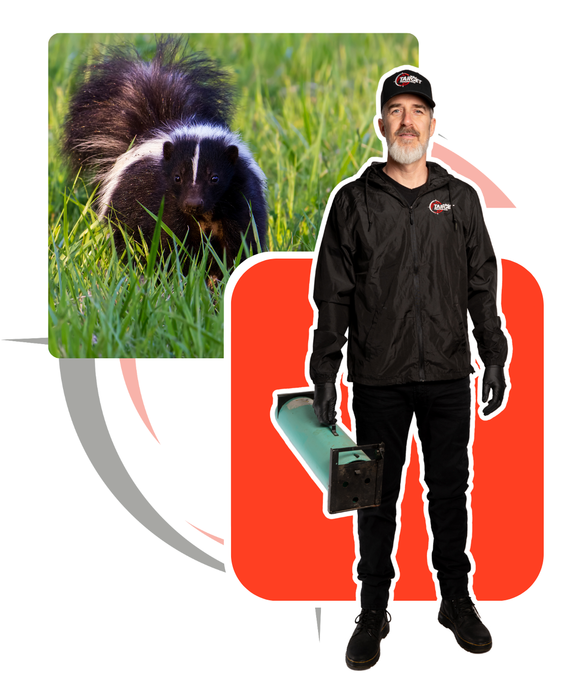 A man and a woman are standing next to each other with man holding skunk trap