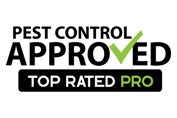the logo for pest control approved is a top rated pro .