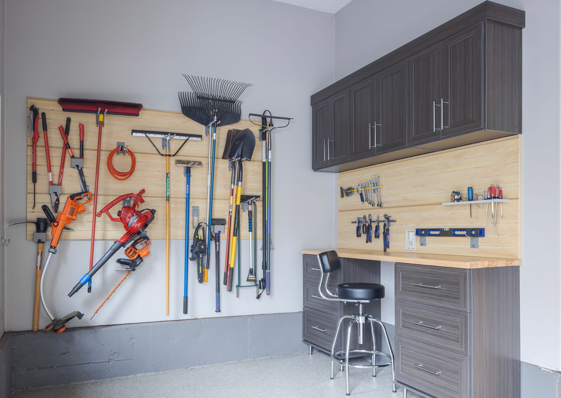 Custom Garage with Slatwall and Work Bench