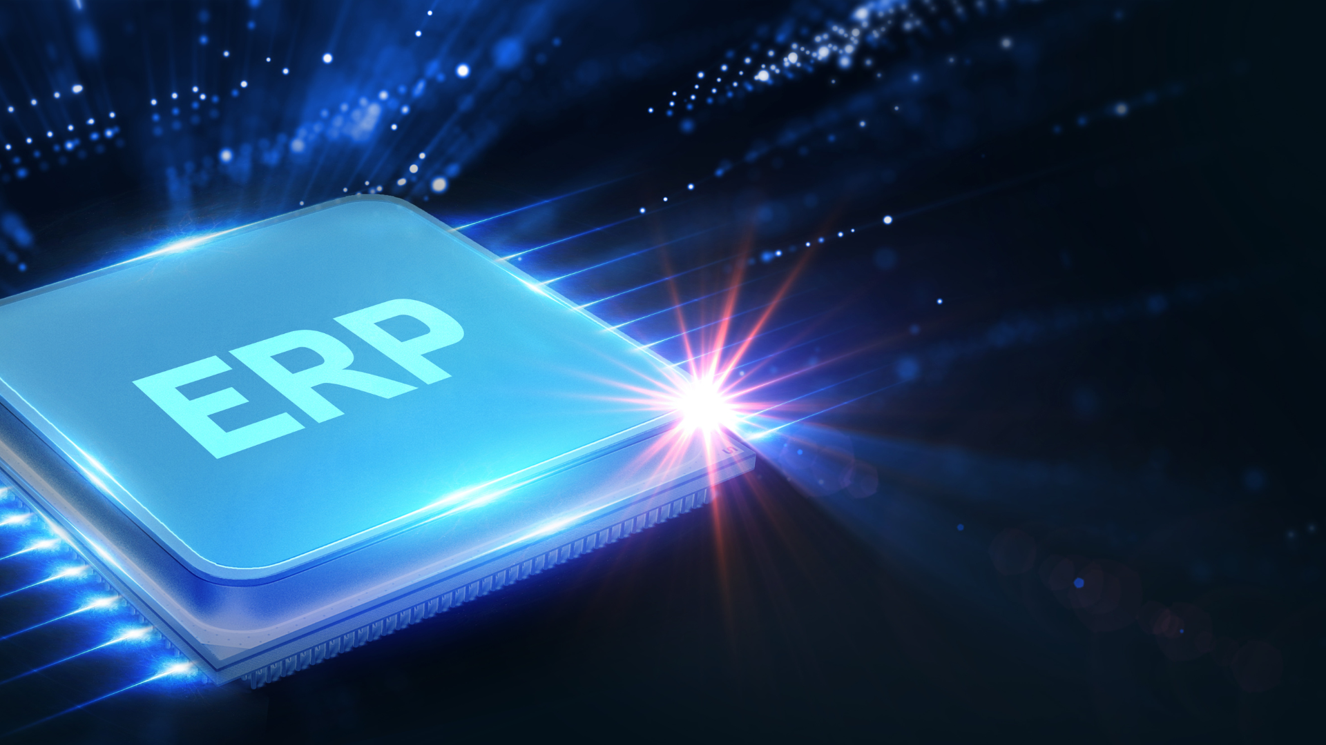 Blue glowing computer chip with