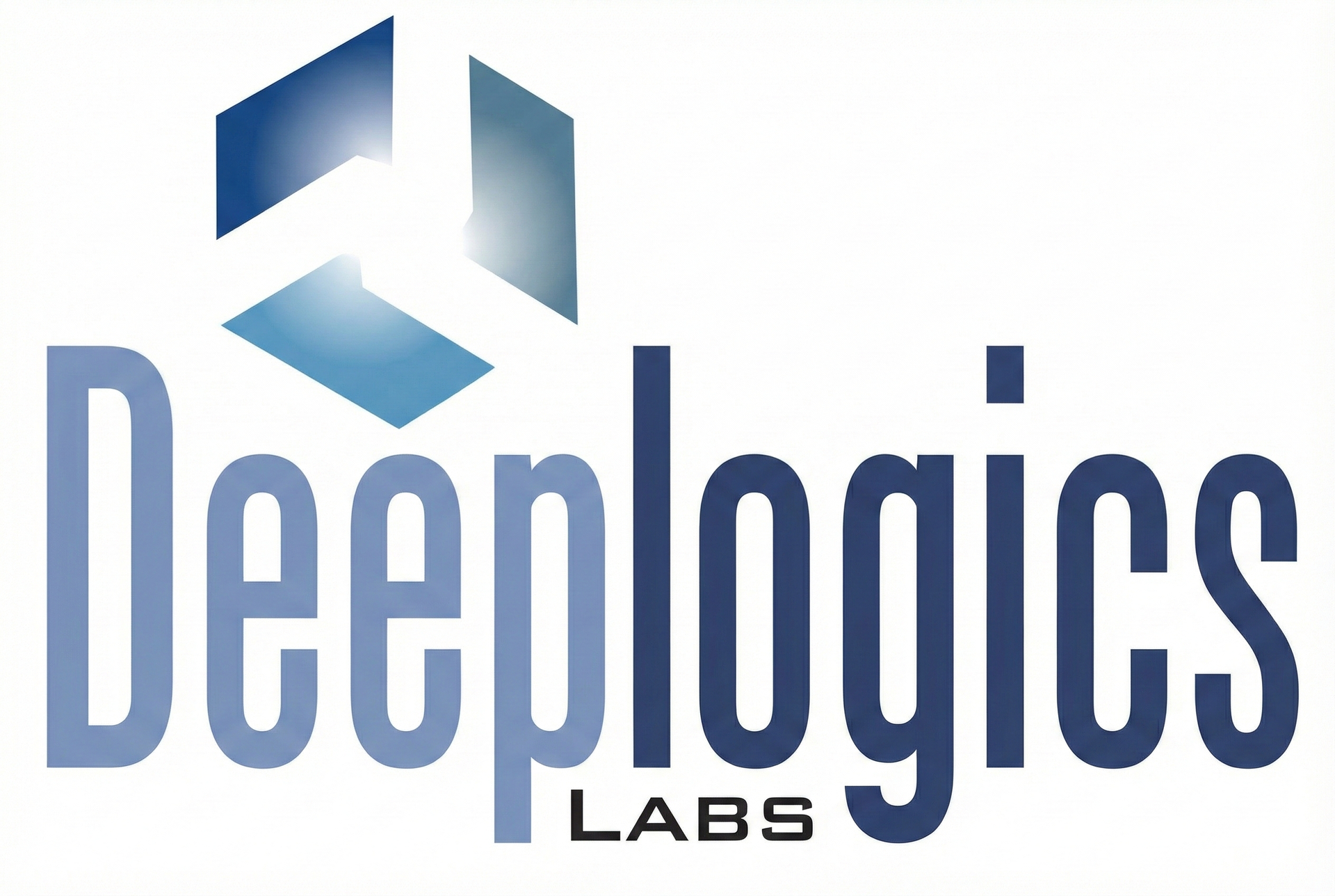 Logo for Deeplogics Labs: blue cube icon above the company name in a blue gradient. 