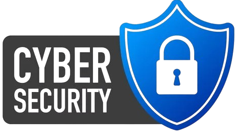 "Cyber Security" text with a blue shield and padlock icon.