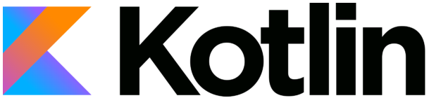 Kotlin logo: a colorful "K" shape with the word "Kotlin" next to it in bold, black text.