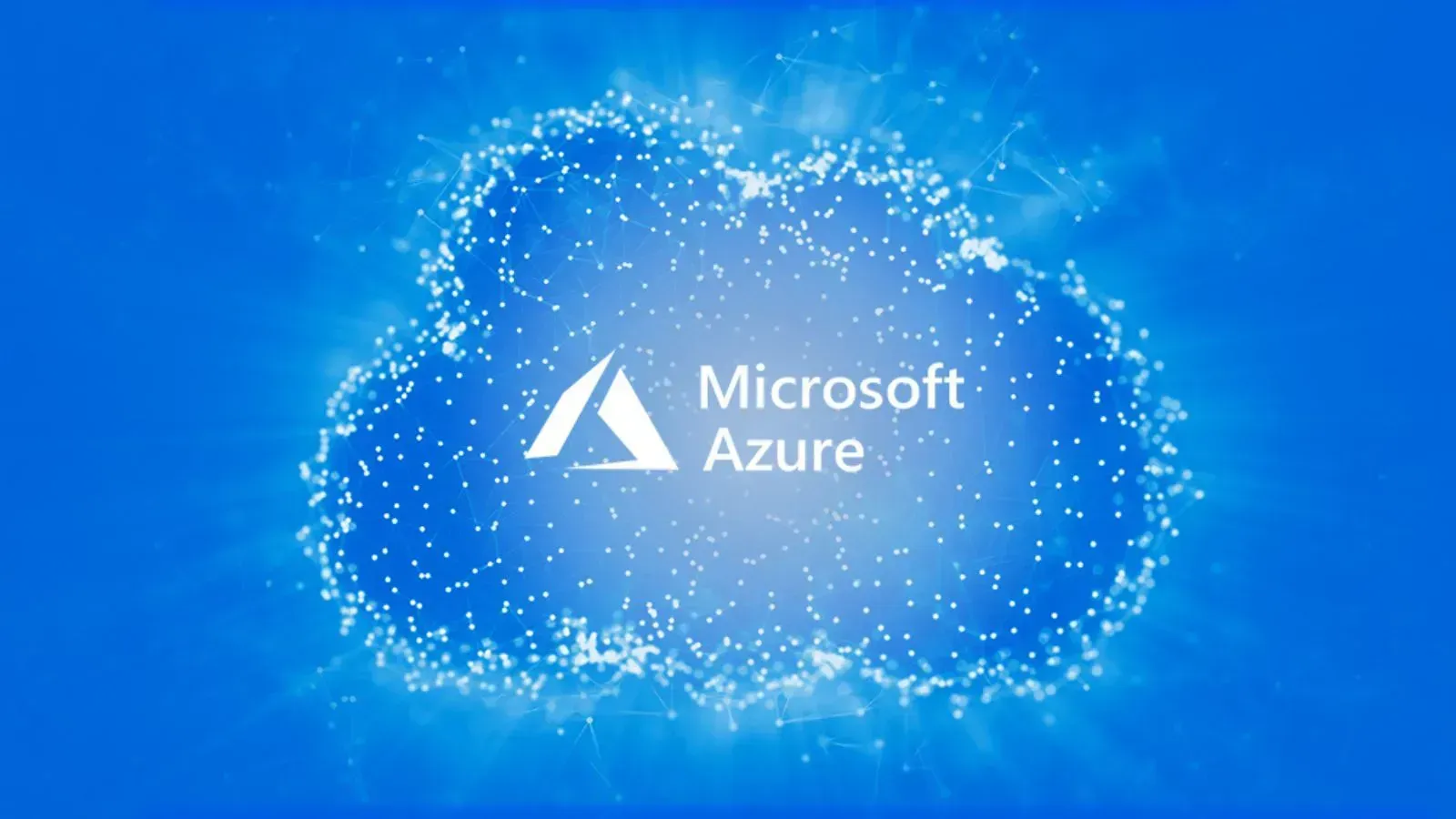 Microsoft Azure cloud logo against a blue backdrop with connecting white dots.