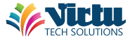 Logo for Virtu Tech Solutions, blue text with colorful abstract design.